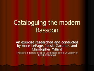 Cataloguing the modern Bassoon