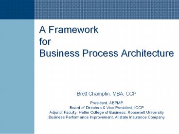 A Framework for Business Process Architecture