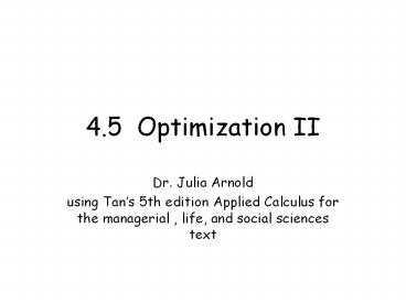 4.5 Optimization II