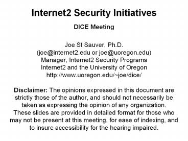 Internet2 Security Initiatives