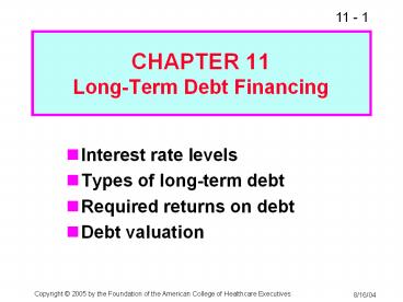 CHAPTER 11 LongTerm Debt Financing