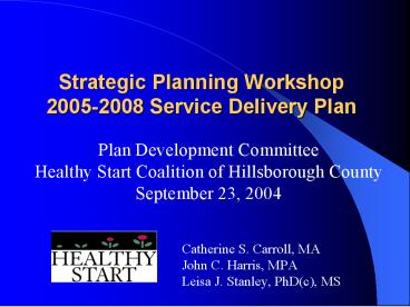 Strategic Planning Workshop 20052008 Service Delivery Plan