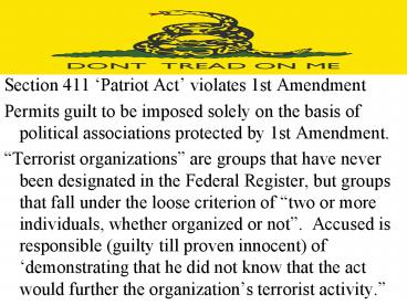 Section 411 Patriot Act violates 1st Amendment