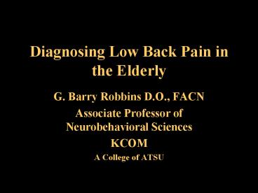 Diagnosing Low Back Pain in the Elderly