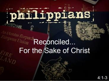 Reconciled... For the Sake of Christ