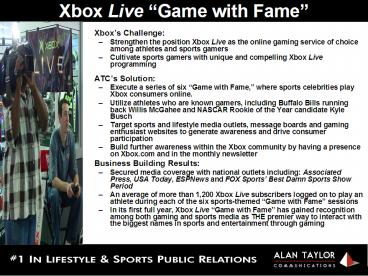 Xbox Live Game with Fame