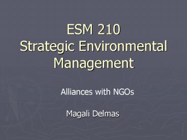 ESM 210 Strategic Environmental Management