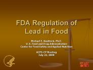 FDA Regulation of Lead in Food