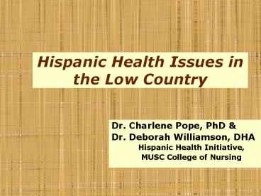 Hispanic Health Issues in the Low Country