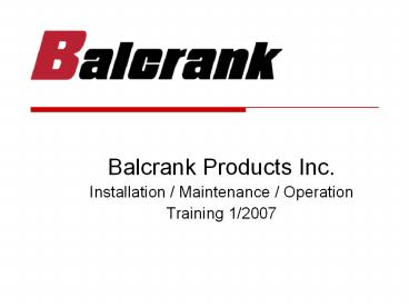 Balcrank Products Inc.