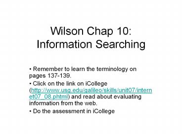 Wilson Chap 10: Information Searching