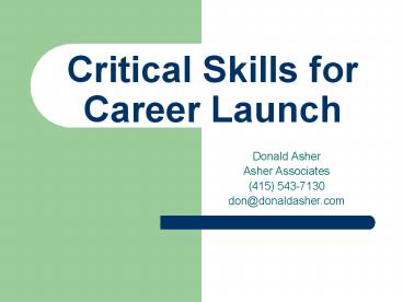 Critical Skills for Career Launch