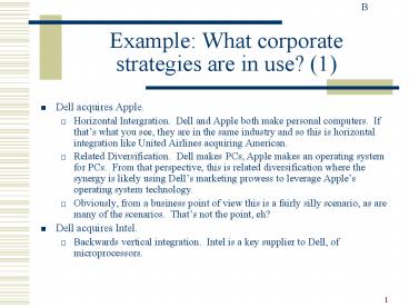 Example: What corporate strategies are in use? (1)