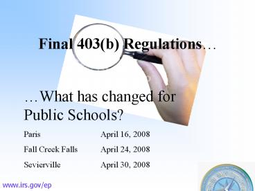 Ed.Salyersirs.gov. Topics. Benefits of a 403b Final 403