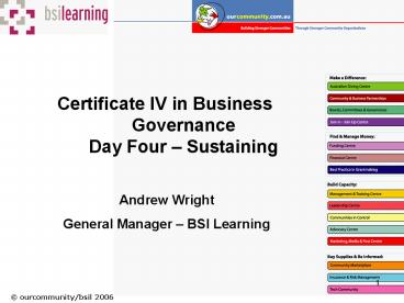 Certificate IV in Business Governance Day Four Sustaining
