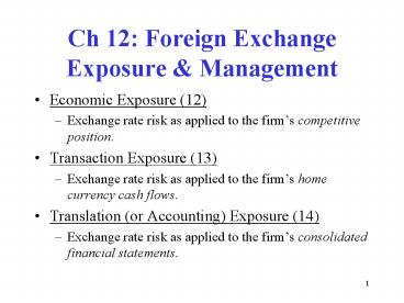 Ch 12: Foreign Exchange Exposure