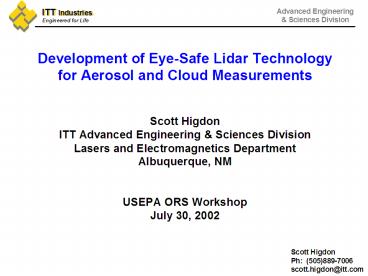 Development of EyeSafe Lidar Technology
