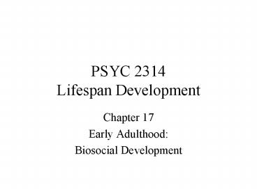 PSYC 2314 Lifespan Development