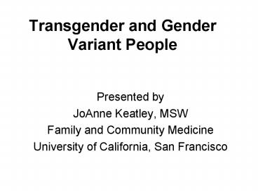 Transgender and Gender Variant People