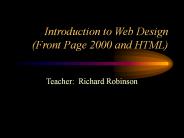 Introduction to Web Design (Front Page 2000 and HTML)