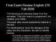 Final Exam Review English 276 Fall 2006 PowerPoint PPT Presentation