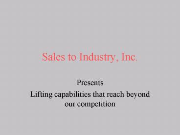 Sales to Industry, Inc.
