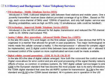 1.1 History and Background Voice Telephony Services
