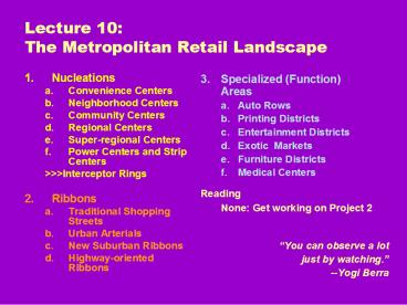 Lecture 10: The Metropolitan Retail Landscape
