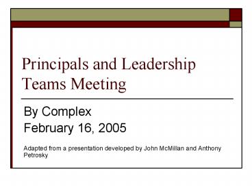 Principals and Leadership Teams Meeting