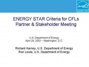 ENERGY STAR Criteria for CFLs Partner