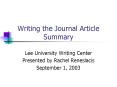Writing the Journal Article Summary PowerPoint PPT Presentation