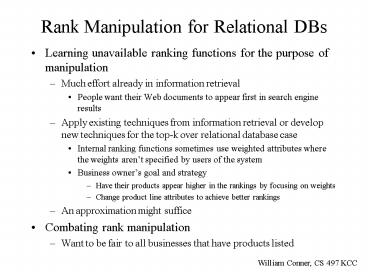 Rank Manipulation for Relational DBs