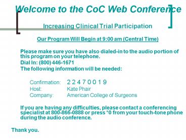 Welcome to the CoC Web Conference