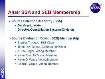 Source Selection Authority SSA