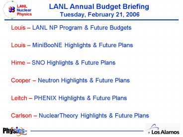 LANL Annual Budget Briefing Tuesday, February 21, 2006