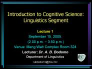 Introduction to Cognitive Science: Linguistics Segment