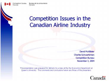 Competition Issues in the Canadian Airline Industry