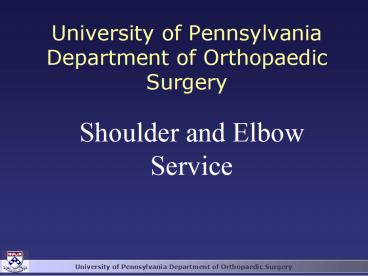 University of Pennsylvania Department of Orthopaedic Surgery