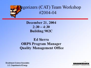 Categorizers CAT Team Workshop