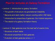 Plan for lectures on Galaxy Formation