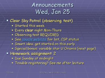 Announcements Wed, Jan 25