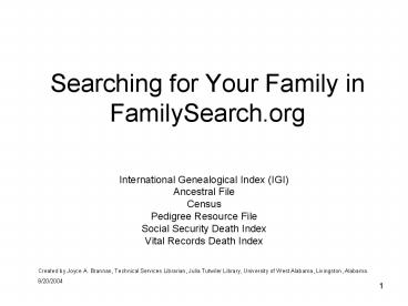 Searching for Your Family in FamilySearch.org