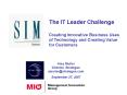 The IT Leader Challenge Creating Innovative Business Uses of Technology and Creating Value for Custo PowerPoint PPT Presentation