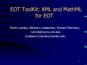 EOT ToolKit: XML and MathML for EOT