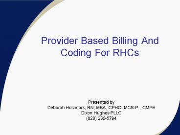 Provider Based Billing And Coding For RHCs