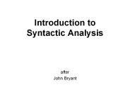 Introduction to Syntactic Analysis