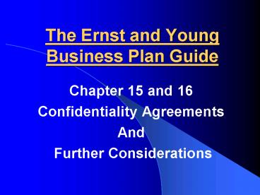 The Ernst and Young Business Plan Guide