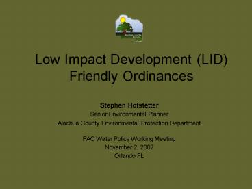 Low Impact Development LID Friendly Ordinances
