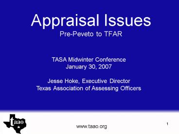 Appraisal Issues PrePeveto to TFAR