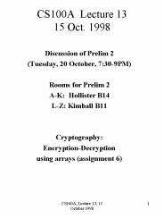 CS100A Lecture 13 15 Oct. 1998